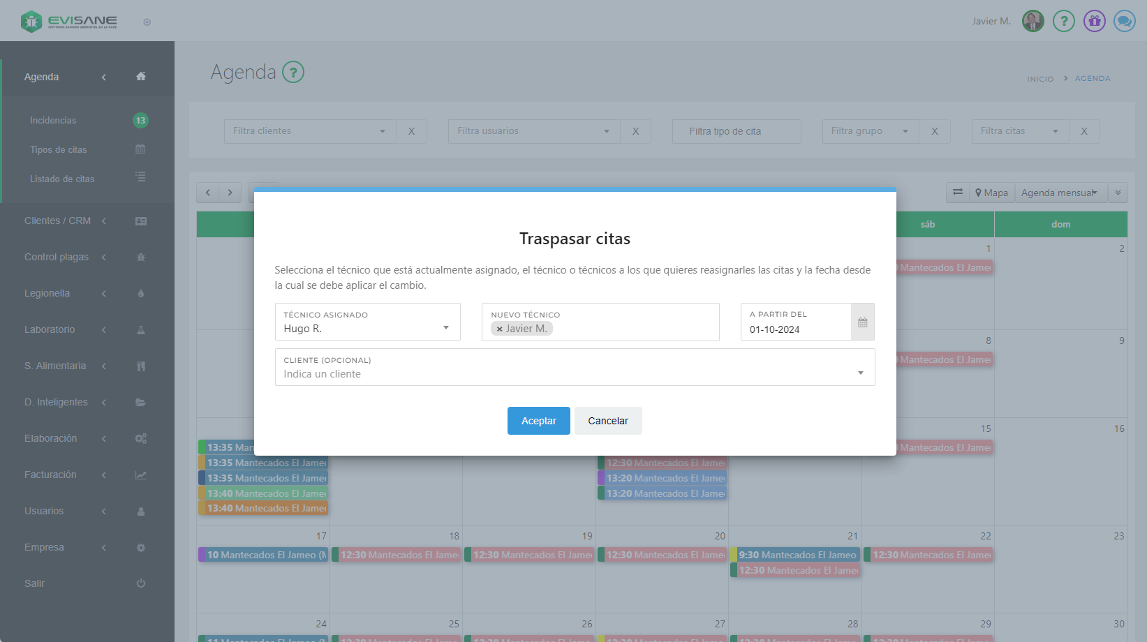 Traspaso de citas en la agenda en EviSane