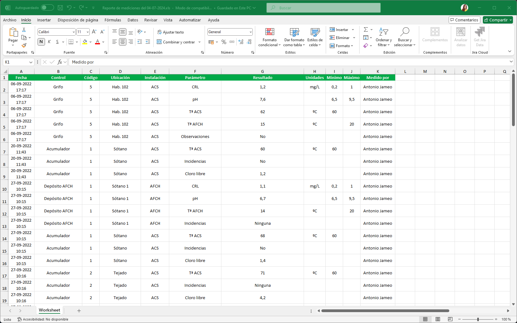 Exportación a Excel de los reportes de resultados en EviSane